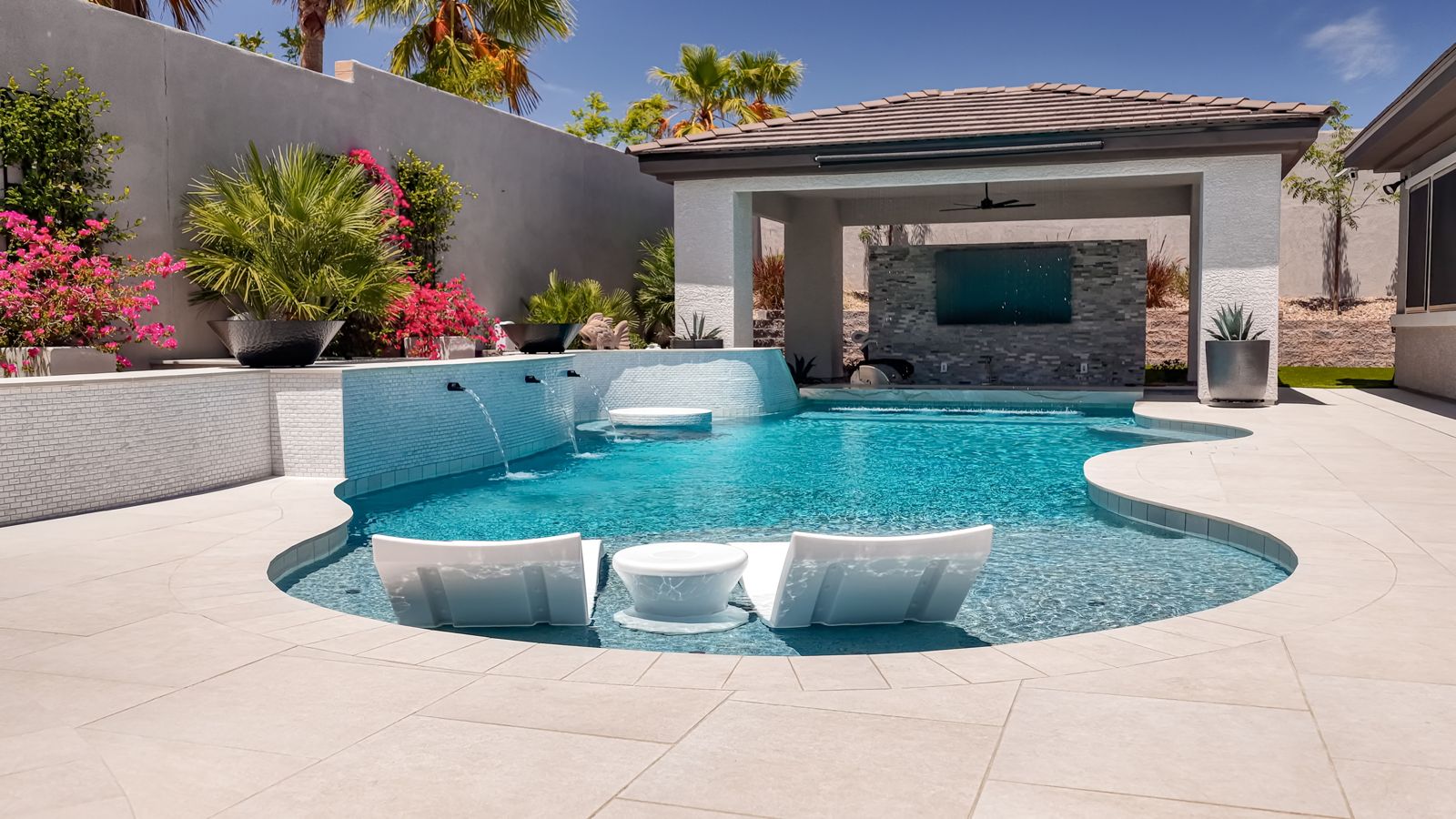 Freeform resort pool with cabana and outdoor kitchen — Pools R Us Arizona